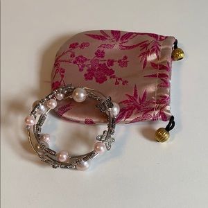 Butterfly and pink pearl wrap bracelet